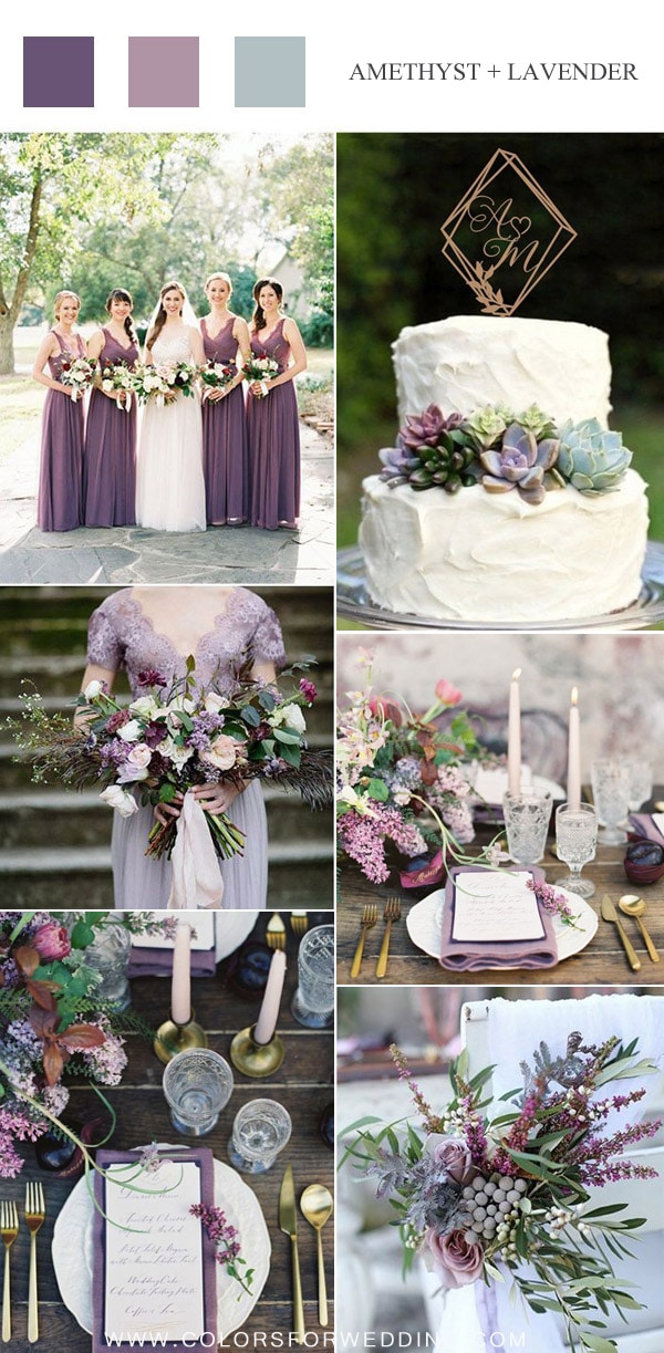 Amethyst and lavender organic greenery garden wedding colors