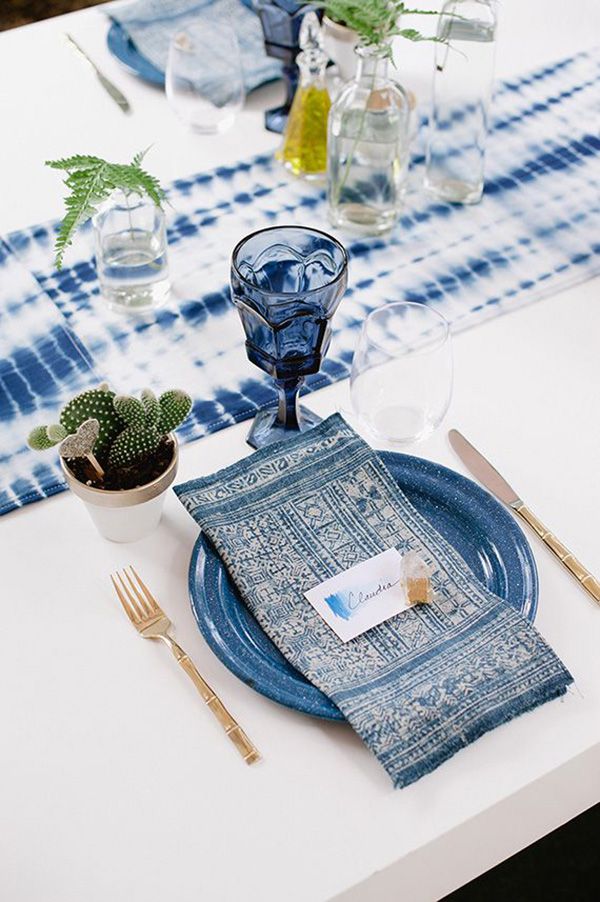 Indigo Blue Bohemian Tabletop with Shibori Linens