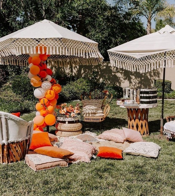 Orange balloons decorated for fall wedding