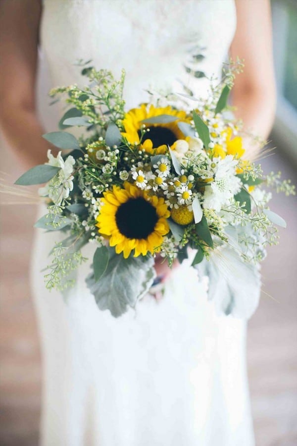 Sunflowers and succulent wedding bouquet