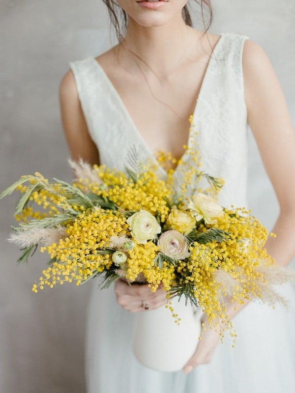 Yellow Mimosa Flowers Inspired Wedding Bouquet
