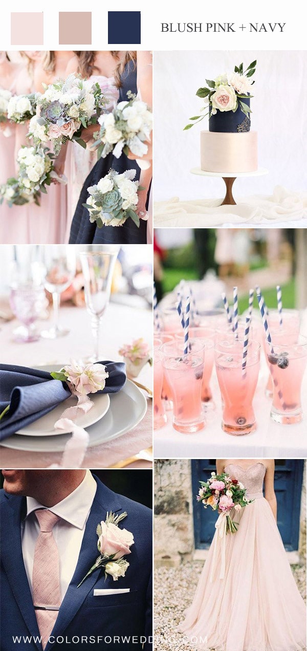 blush pink and navy blue wedding color ideas