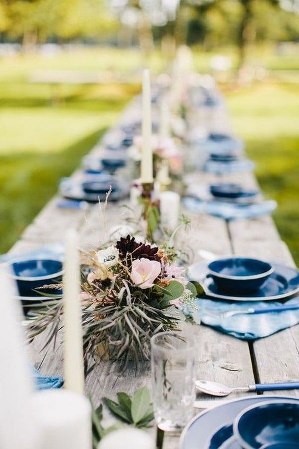 boho indigo blue wedding table ideas