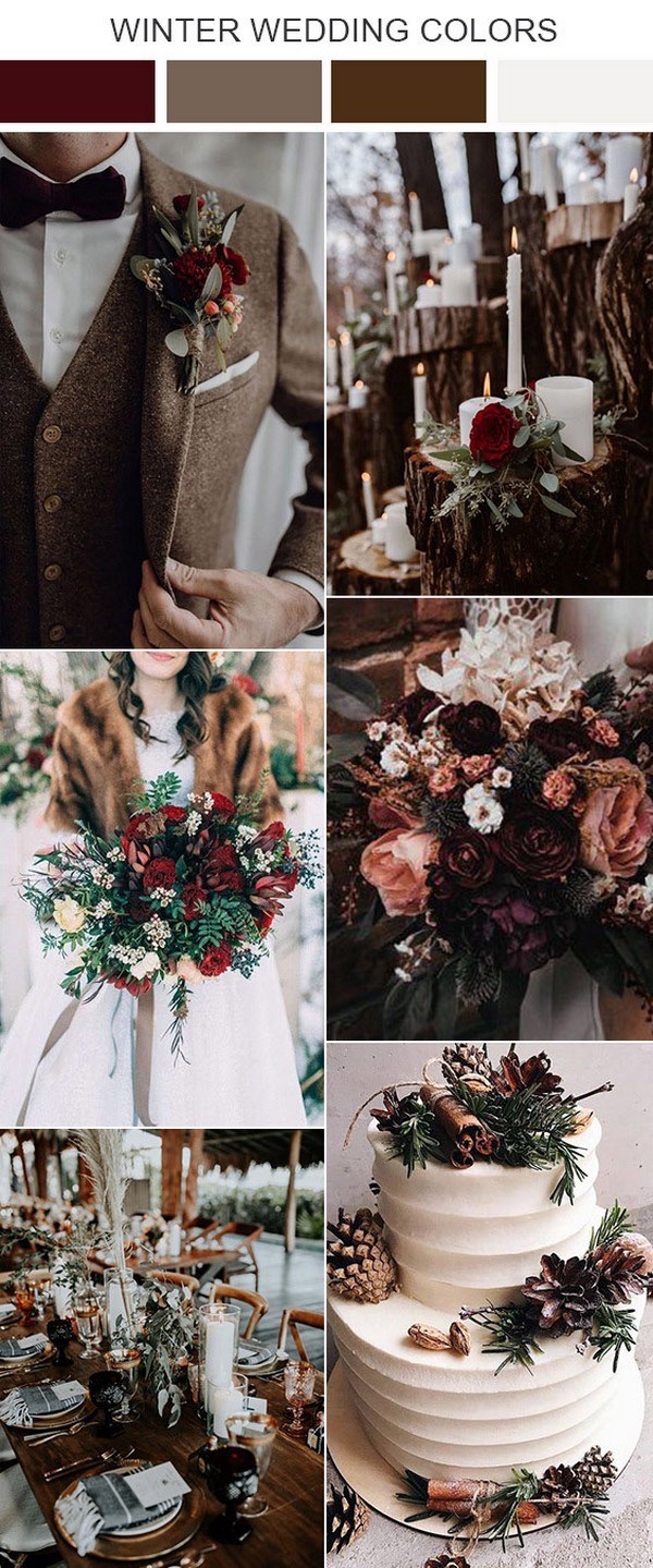 brown and burgundy winter wedding color ideas