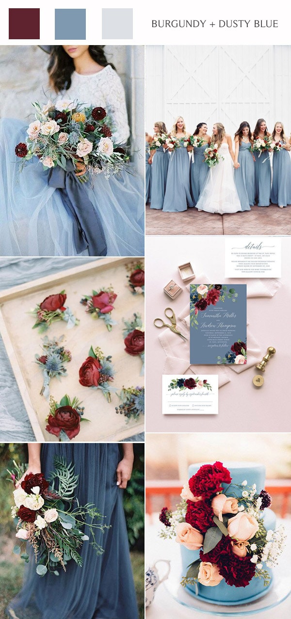 burgundy and dusty blue wedding color ideas 2020