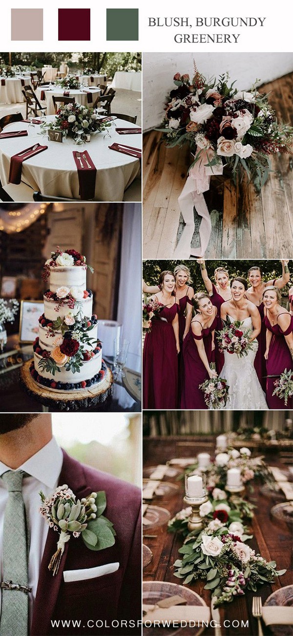 burgundy blush and greenery fall wedding color ideas