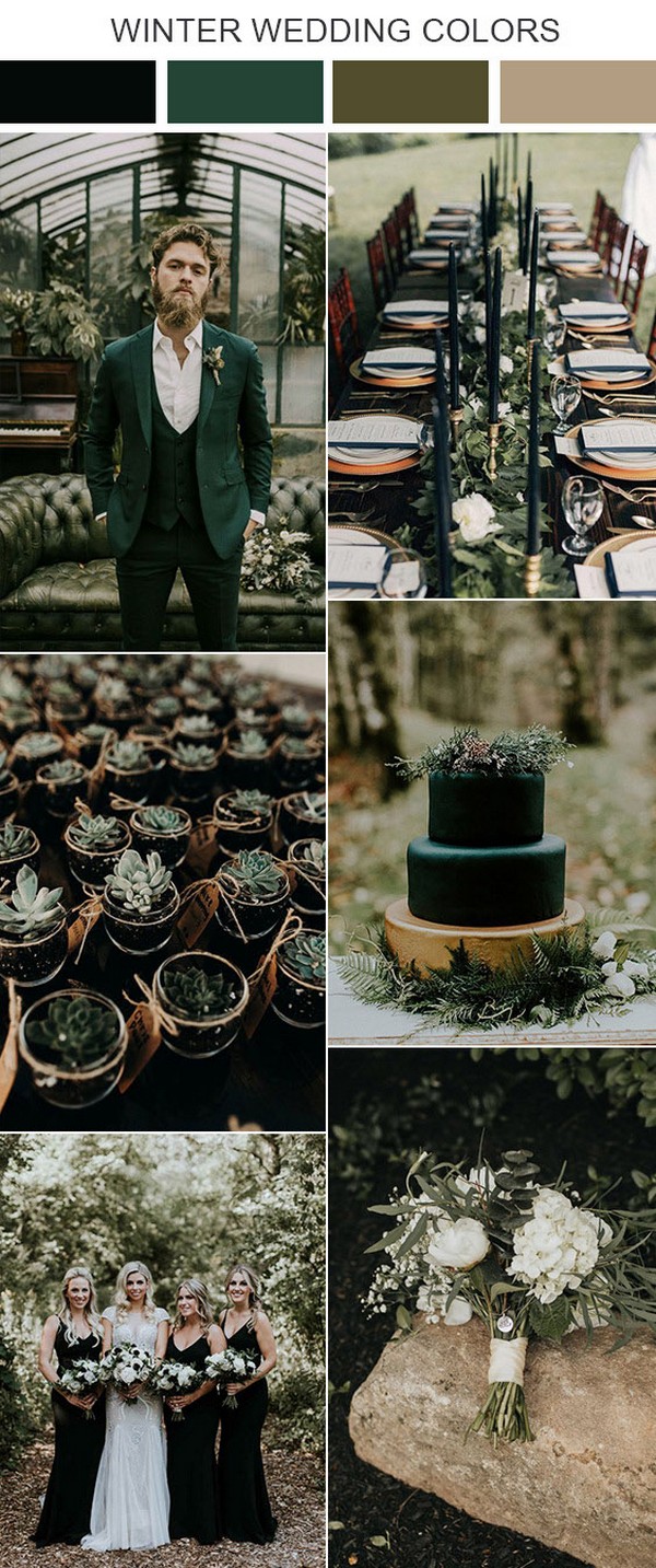 deep green and brown winter wedding color ideas