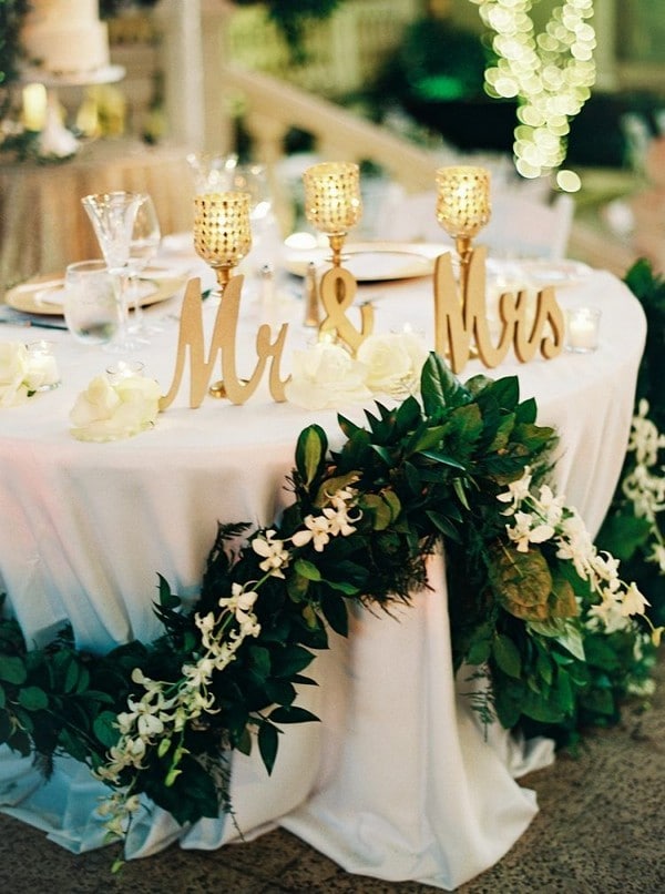 emerald and gold sweetheart table