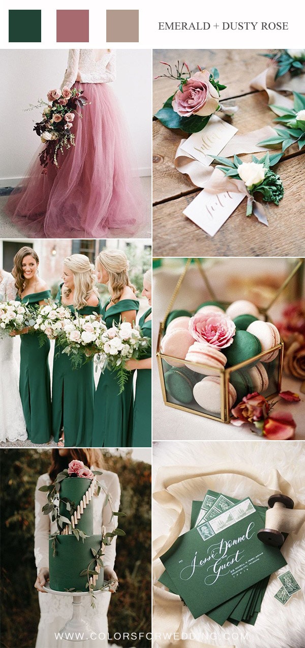 emerald green and dusty rose fall wedding color ideas