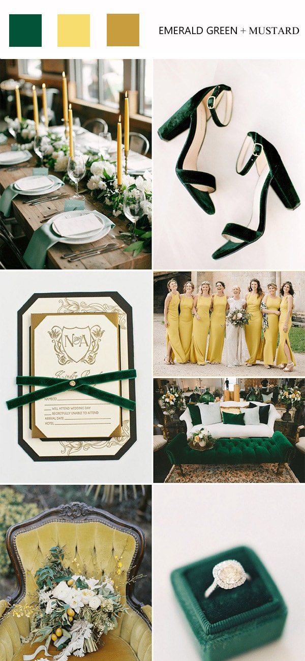 emerald green and mustard wedding color ideas