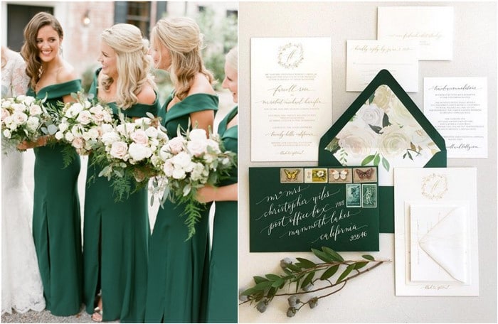 emerald green dark green wedding color ideas