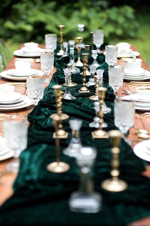 emerald velvet wedding table runner