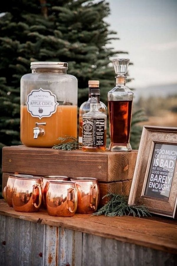 fall copper wedding drink station ideas