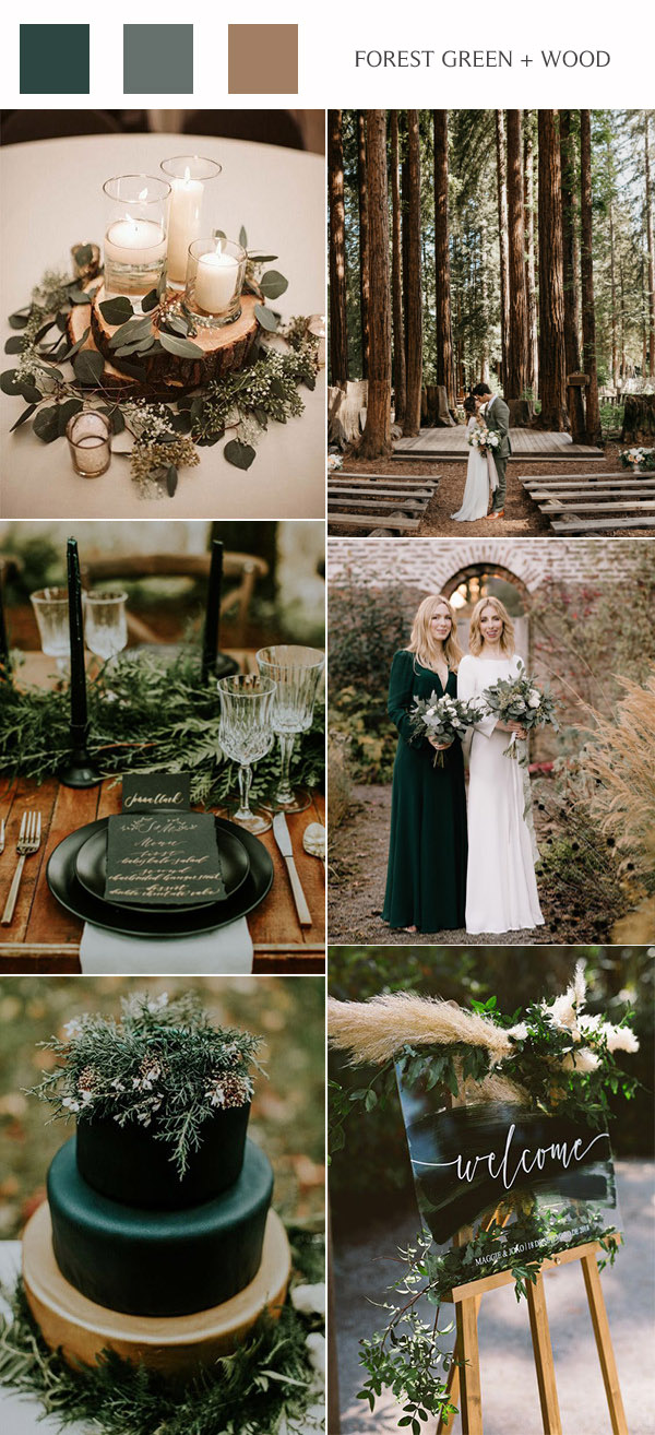 forest green and wood rustic wedding colors