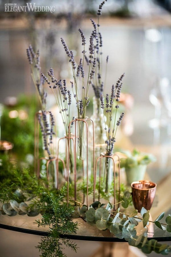lavender and copper wedding centerpieces
