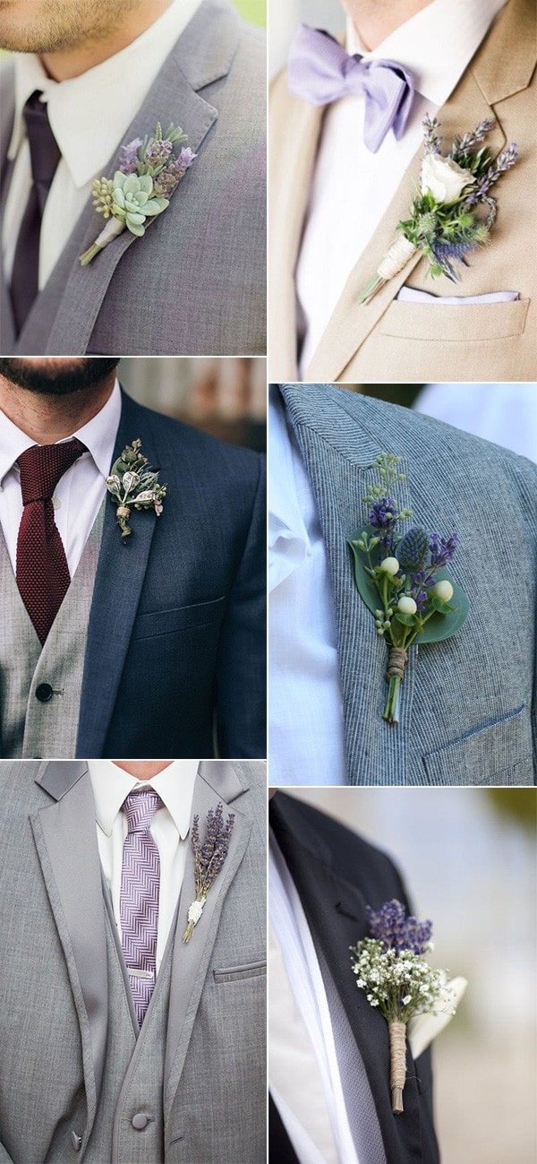 lavender themed wedding boutonnieres