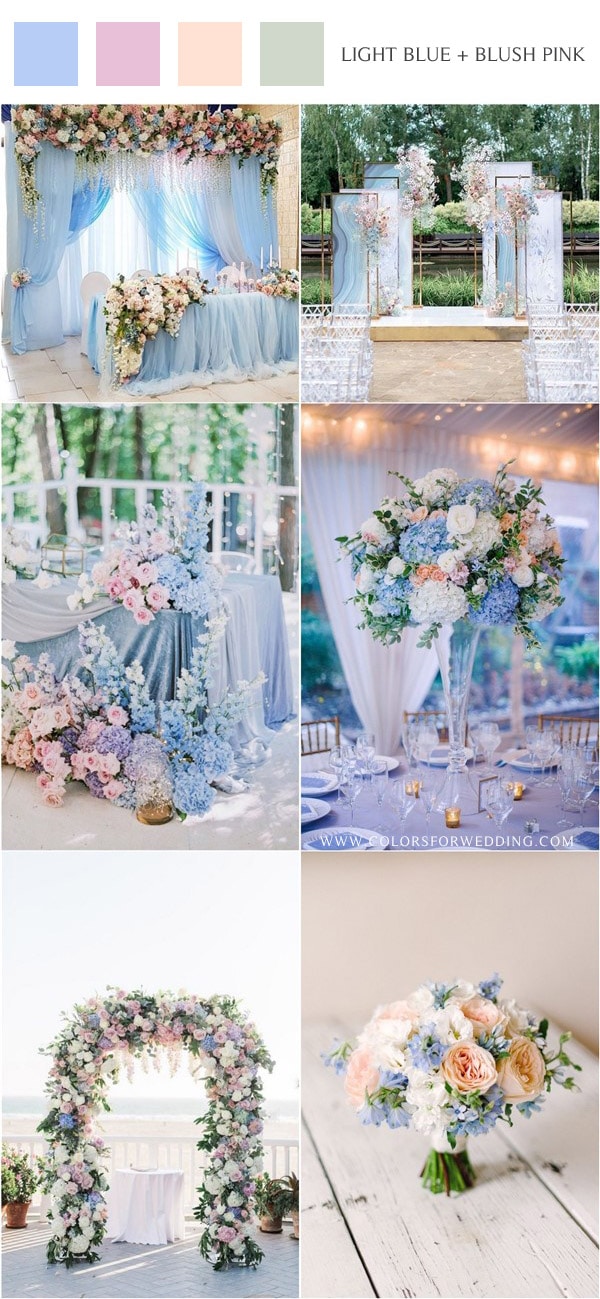 light baby blue and blush pink wedding color ideas