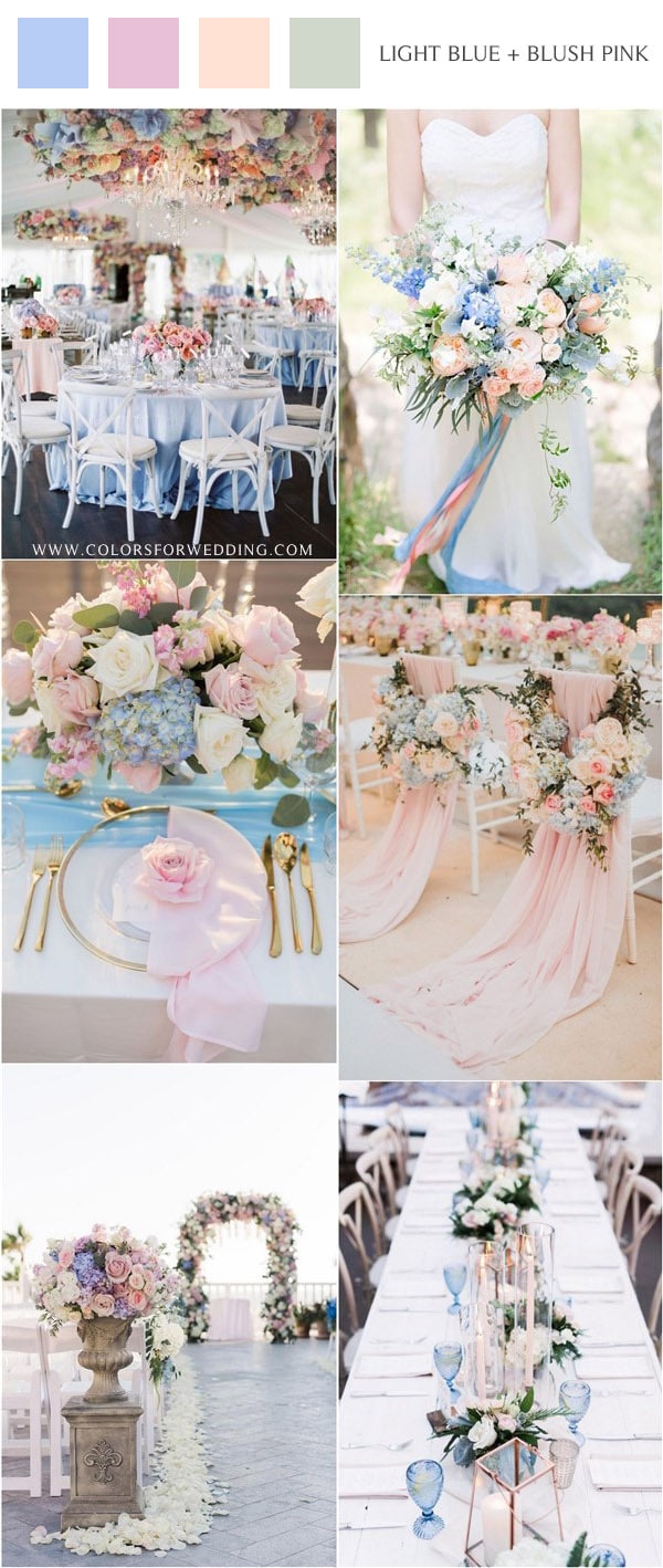 light baby blue and blush pink wedding color ideas