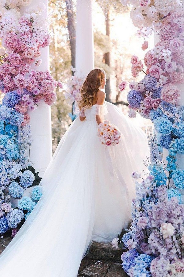 light blue and blush pink wedding backdrop