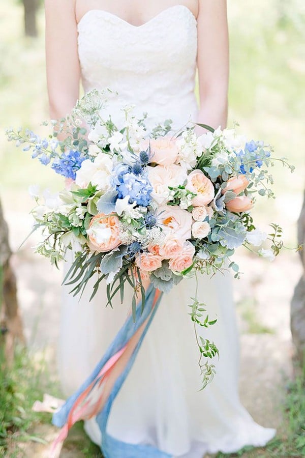 light blue and blush pink wedding bouquet