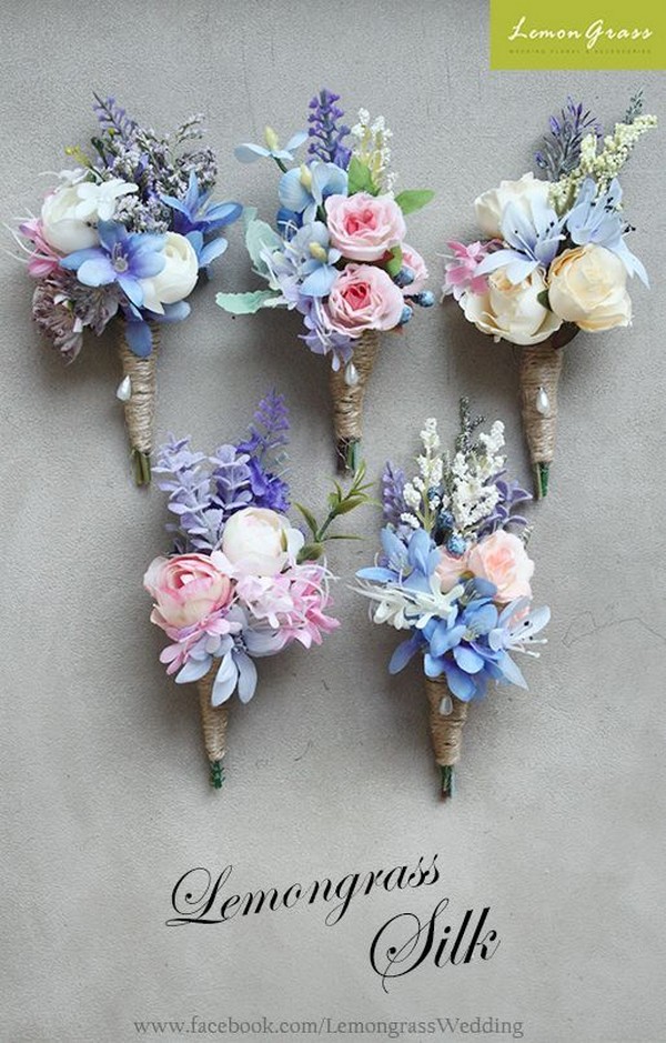 light blue and blush pink wedding corsage
