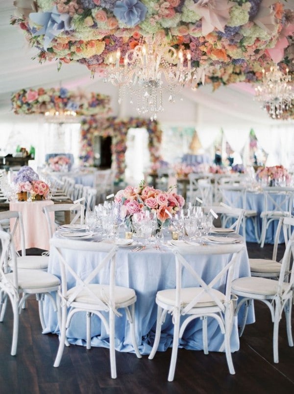 light blue and blush pink wedding table ideas