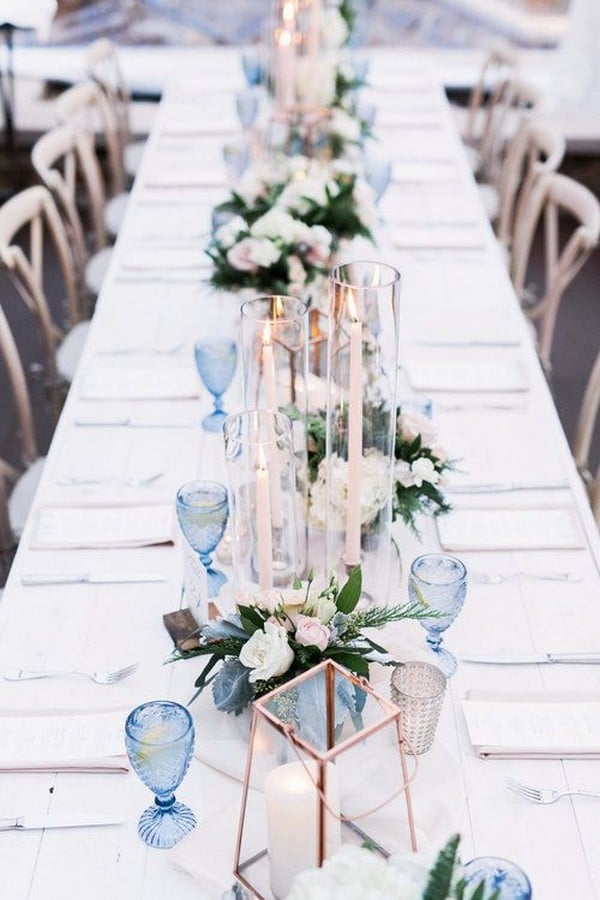 light blue and blush pink wedding table runner