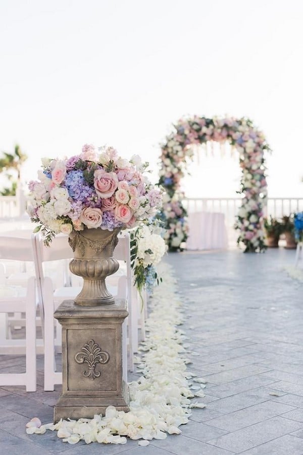 light blue and blush pink wedding welcome decoration