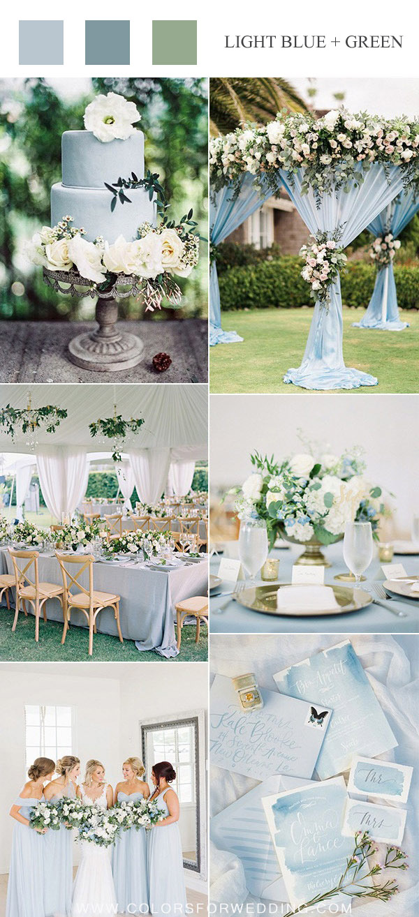 light blue and greenery spring wedding color ideas