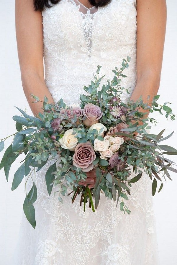 mauve and greenery wedding bouquet