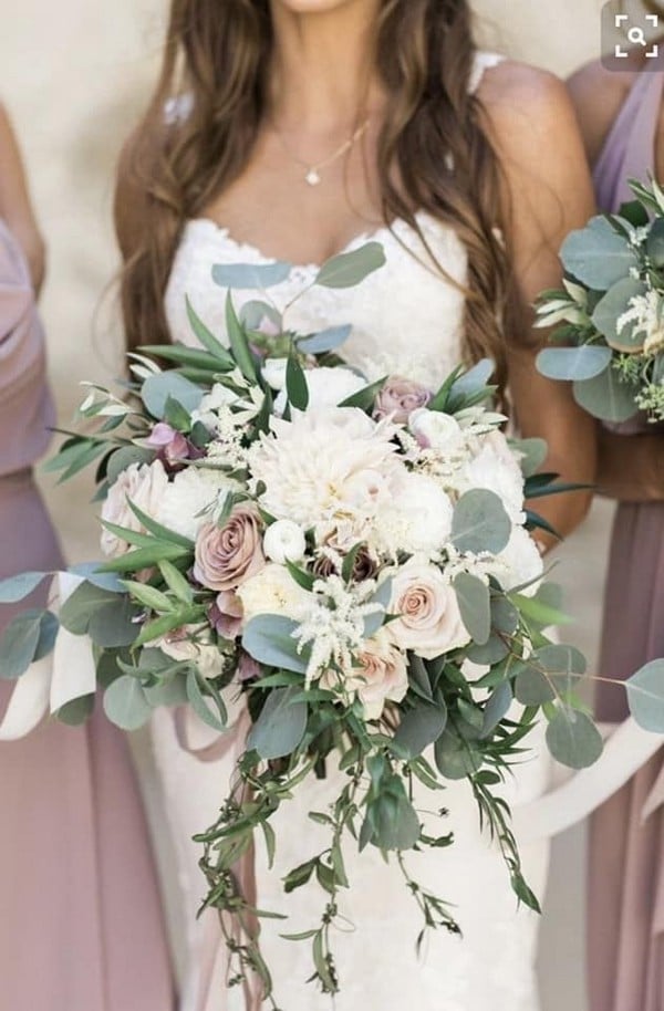 mauve and white flowers wedding bouquet