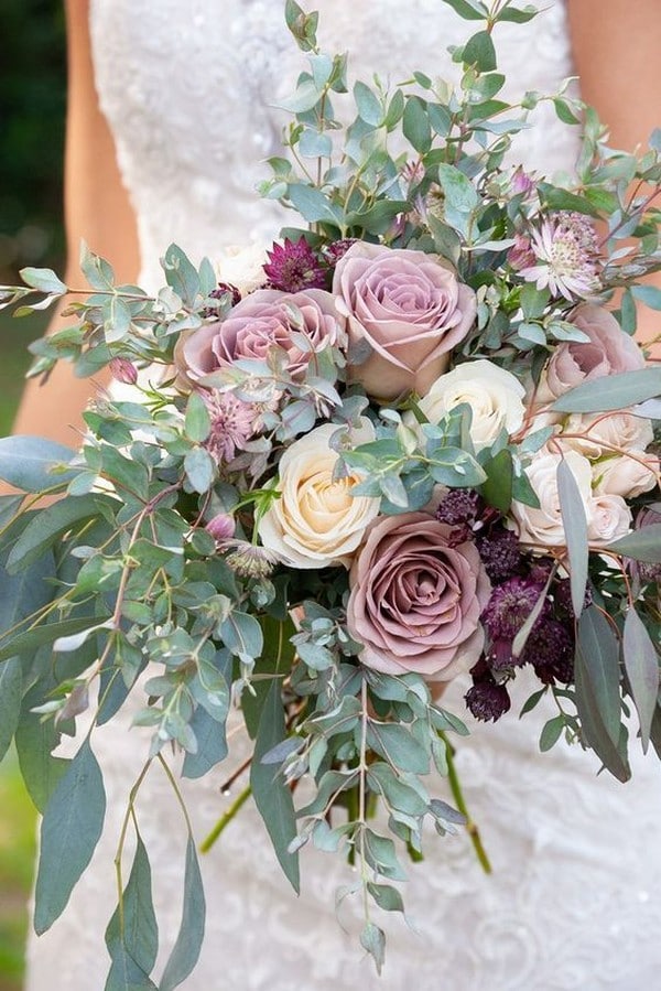 mauve rose, seeded eucalyptus wedding bouquet