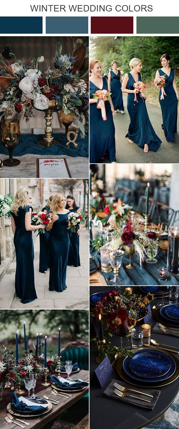 navy blue and burgundy winter wedding color ideas