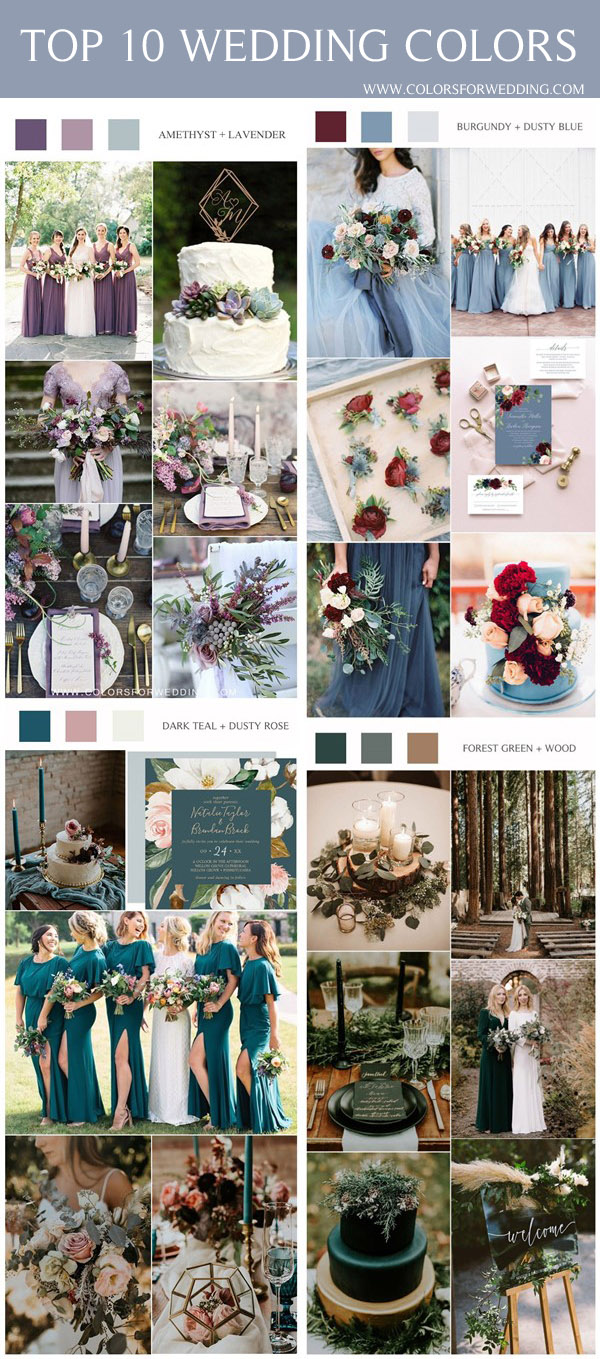 purple blue burgundy teal blue and forest green wedding color ideas