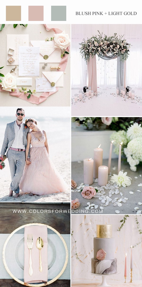 romantic blush grey and light gold wedding party color ideas