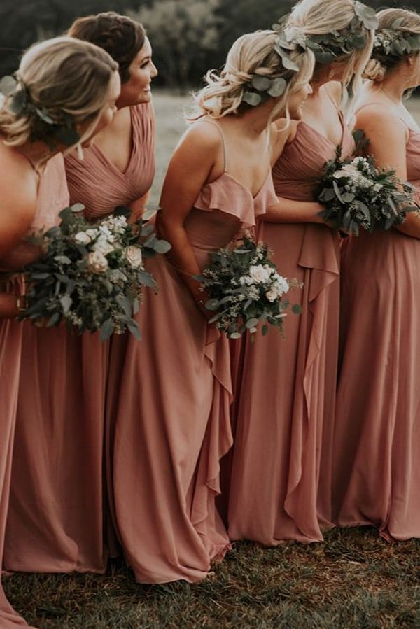 rust mismatched fall bridesmaid dresses