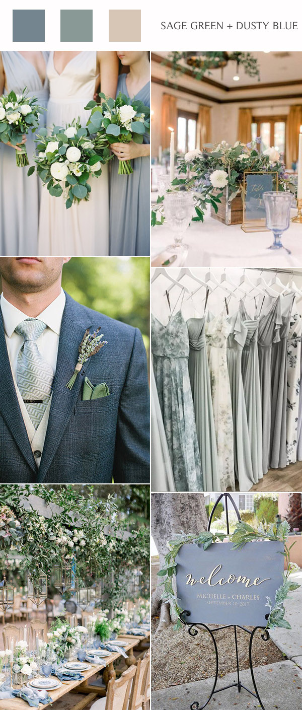 sage green and dusty blue wedding color ideas for 2020