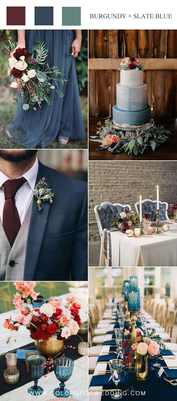 slate blue and burgundy fall wedding color ideas
