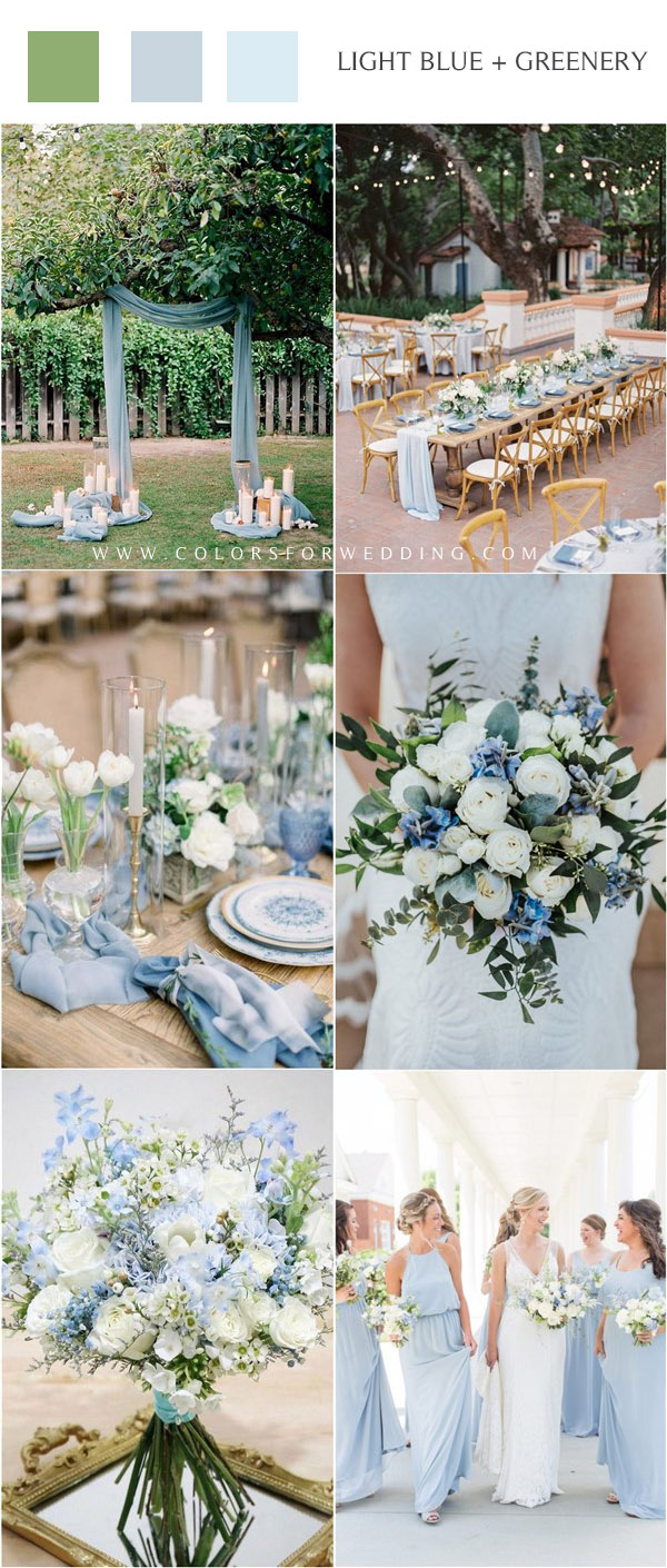 spring summer light blue and greenery wedding color ideas2