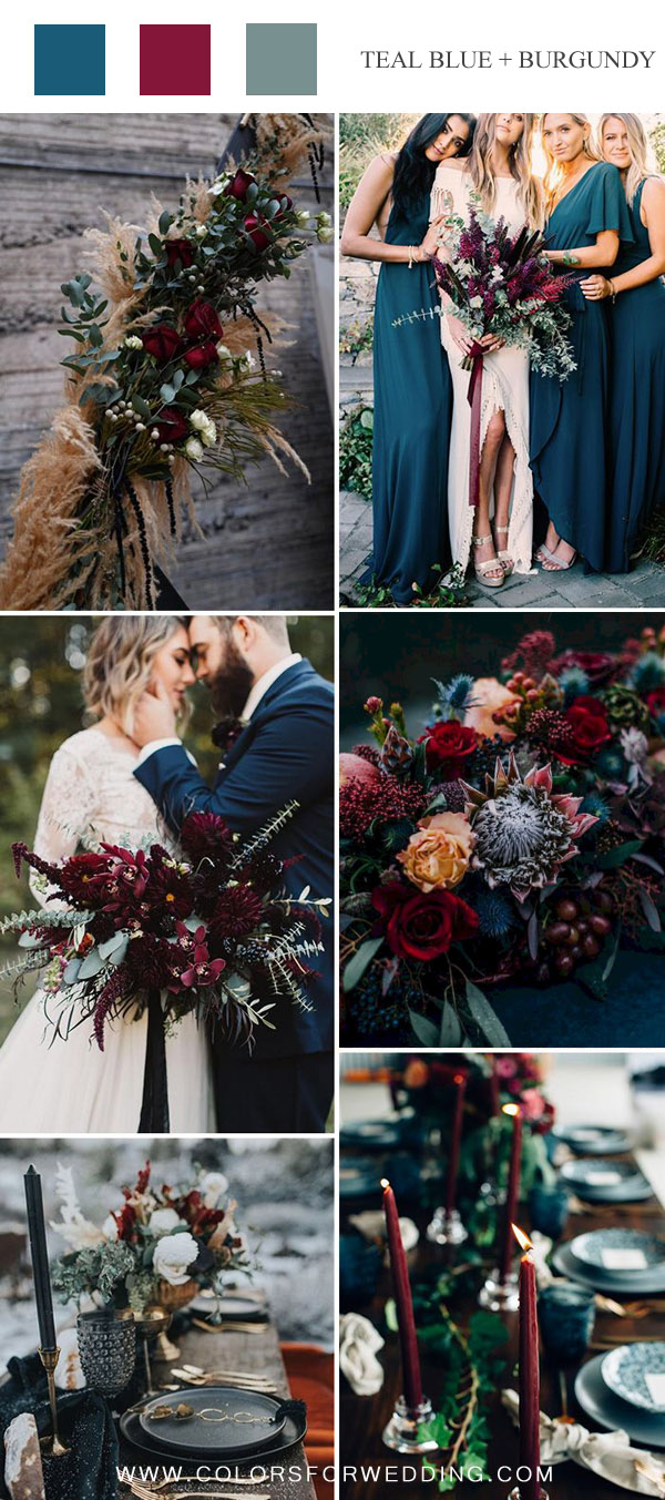 teal blue burgundy and greenery wedding color ideas