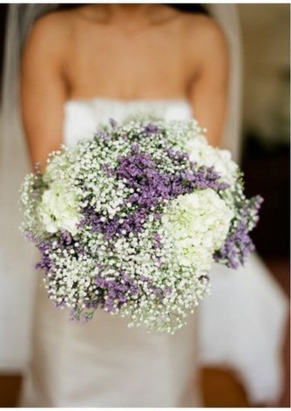 white roses and lavender wedding bouquet