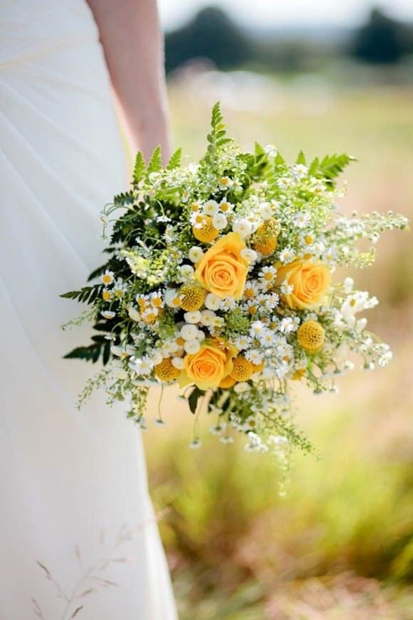 wildflowers and yellow roses wedding bouquet