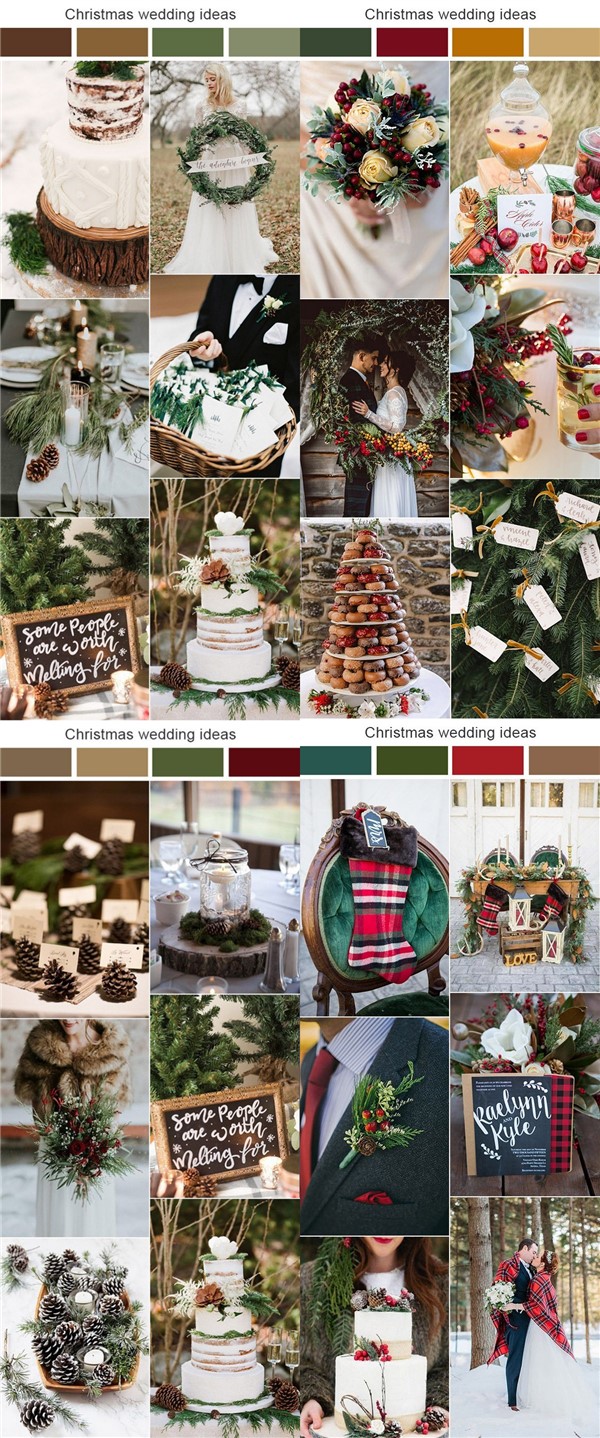 winter wedding color ideas and trends - winter green and gold wedding colors, green and red wedding color ideas, sage green wedding colors, rustic winter wedding colors