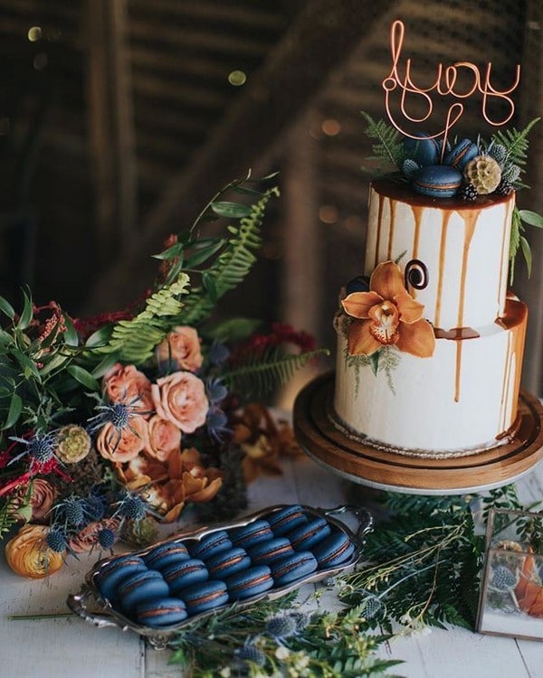 Classic Blue and Copper Wedding Cake
