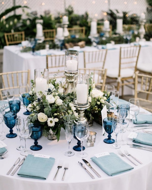 Classic Blue and Green Wedding Centerpiece