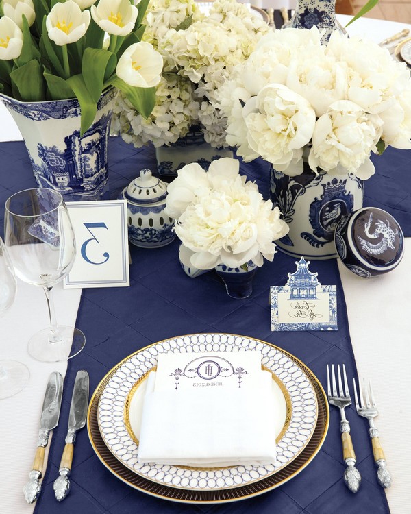 Classic Blue and White Wedding Centerpiece