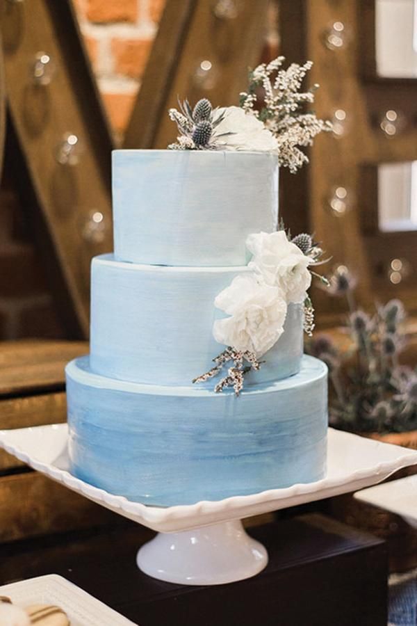 Dusty Blue Watercolor Wedding Cakes