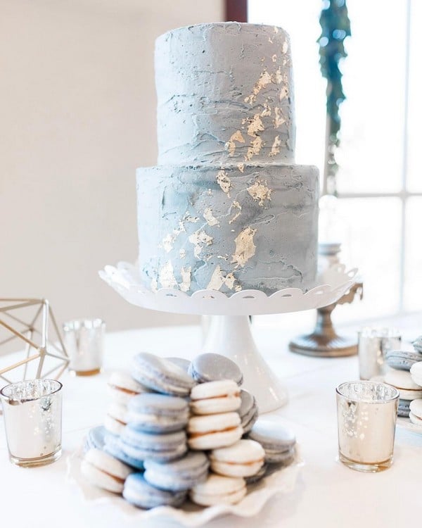 Dusty Blue Wedding Cake with Gold Foil