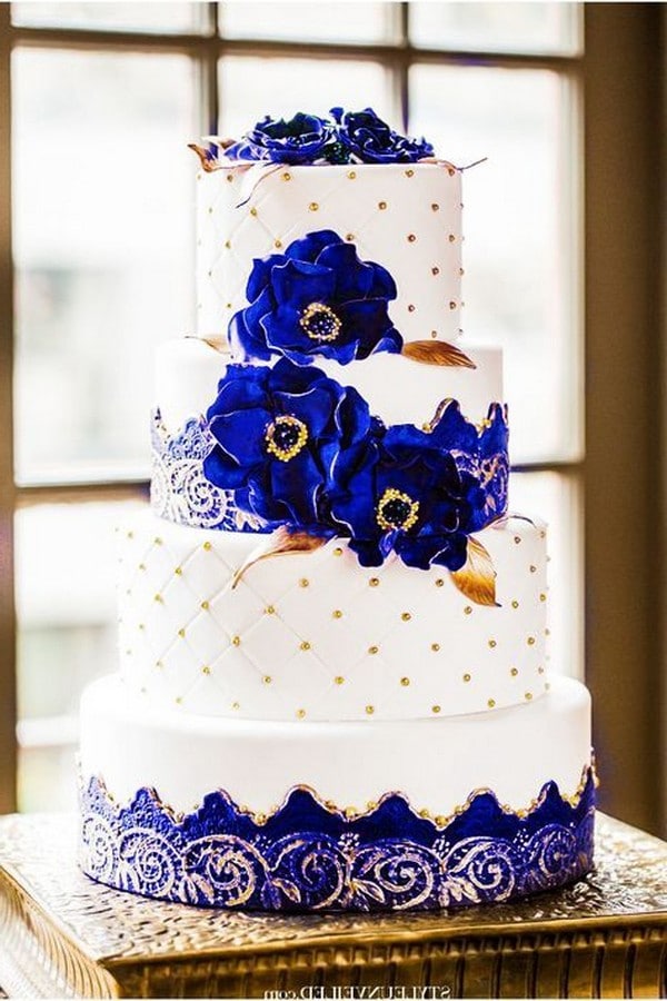 Gold Navy Royal Blue Wedding Cakes