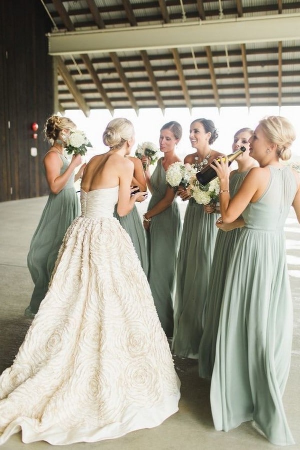 Mint Sage Green Chiffon Long Bridesmaid Dresses